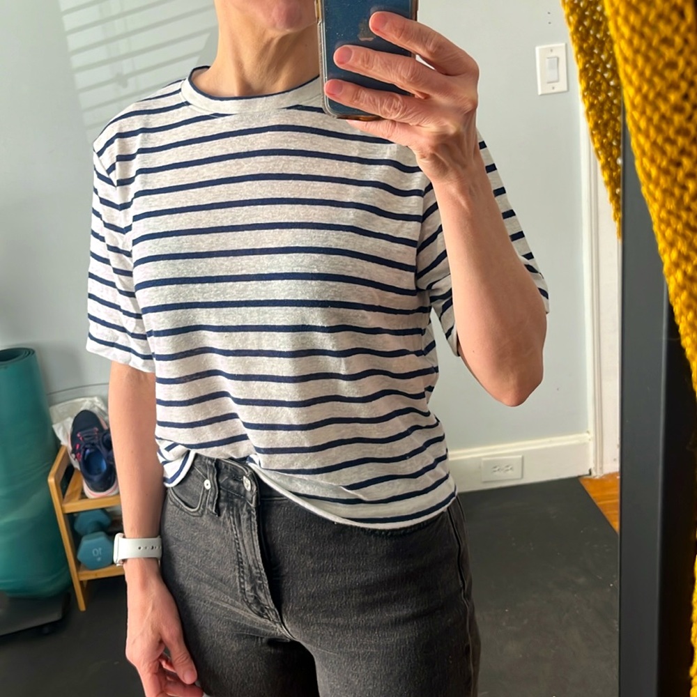 Cropped linen striped tee